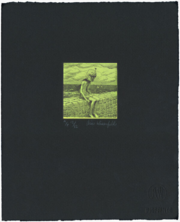 Aron Wiesenfeld- "Watcher" etching printed by pigprints Milan 2022on black Amalfi amatruda paper